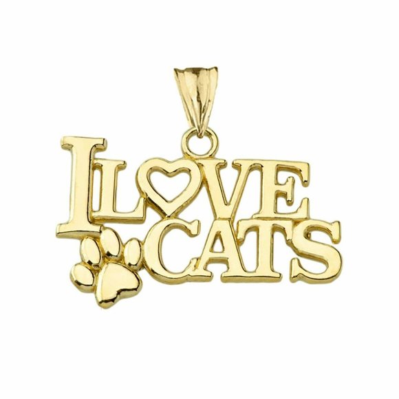 10k Solid Real Gold "I Love Cats" Pendant Charm